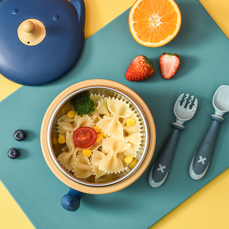Baby Stainless Steel Insulated Bowl Children &#039;S Tableware Set Eating Solid Food Bowl Spoon Removable Baby Water Injection Snack Catcher