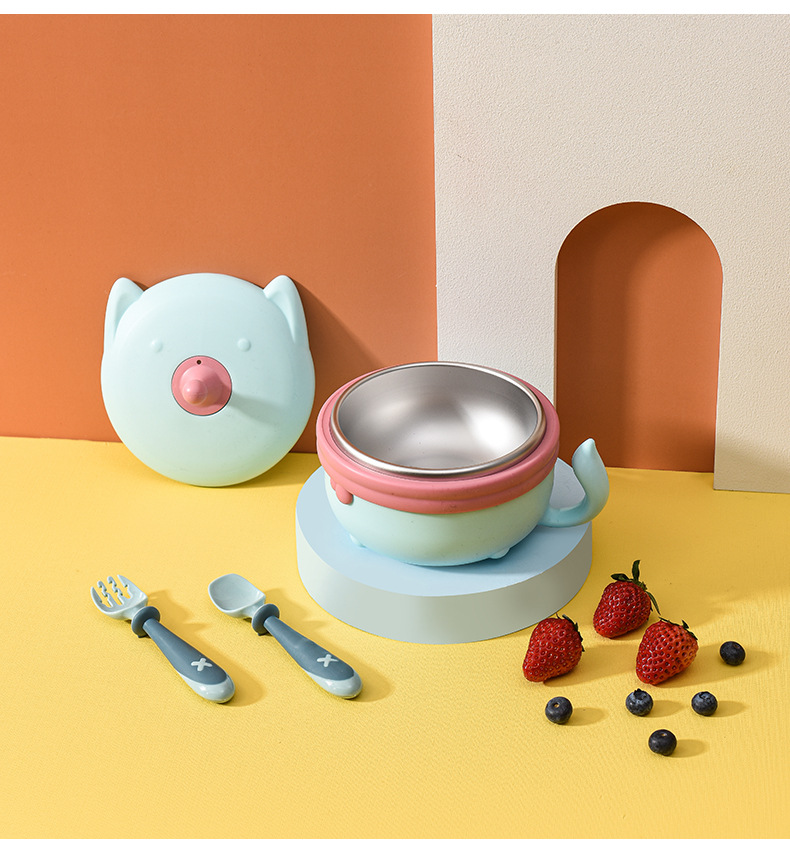 Baby Stainless Steel Insulated Bowl Children 'S Tableware Set Eating Solid Food Bowl Spoon Removable Baby Water Injection Snack Catcher