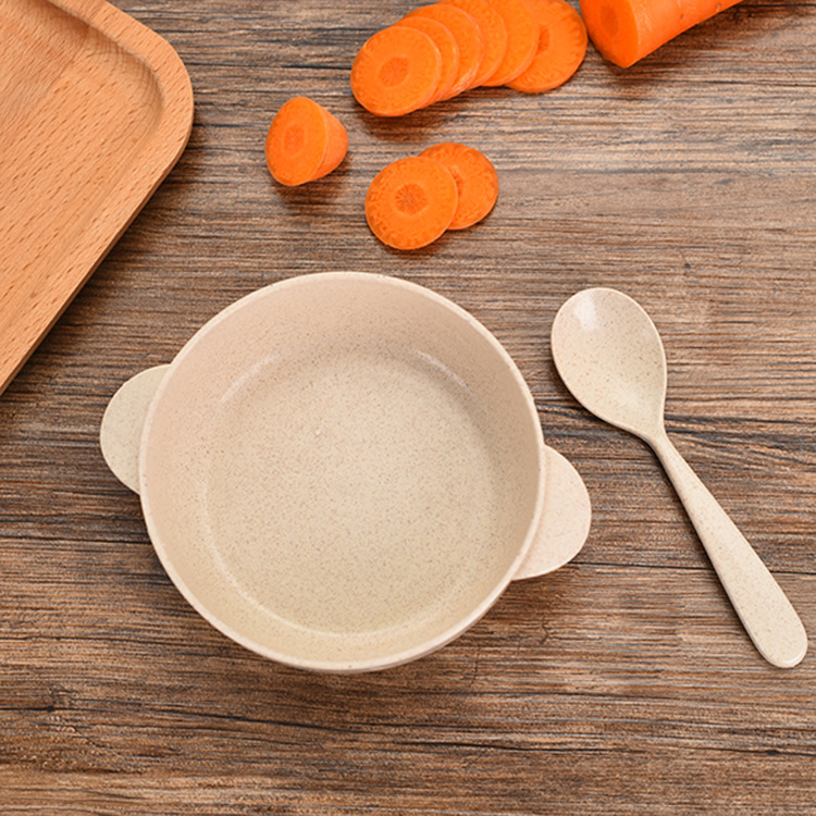 Wheat Straw Rice Bowl Spoon Household Children Baby Cutlery Bowl Sets Spoon Two-Piece Set Wholesale