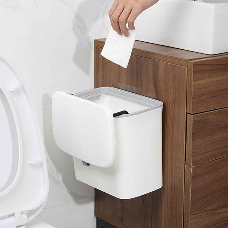 Trash Can Wall Hanging Kitchen Storage Bucket Household Small Trash Can with Lid Toilet Hanging Dust Basket