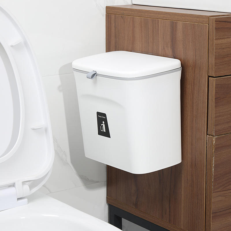 Trash Can Wall Hanging Kitchen Storage Bucket Household Small Trash Can with Lid Toilet Hanging Dust Basket