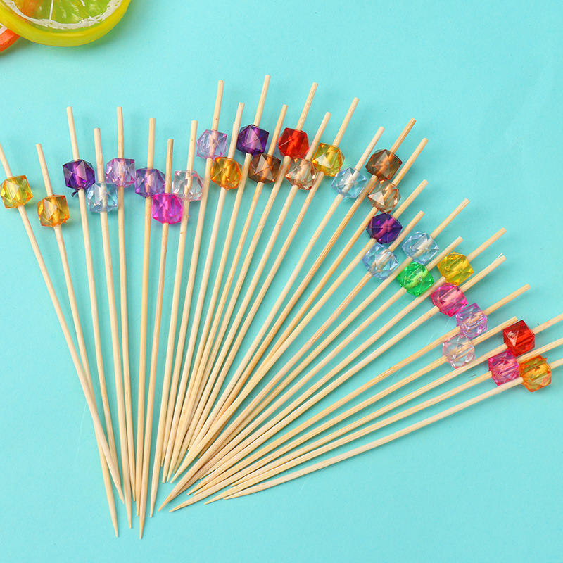 Cocktail Decorative Pick Disposable Fruit Toothpick Dessert Stick Colorful Bamboo Stick Creative Fruit Toothpick Bamboo Dessert Fork