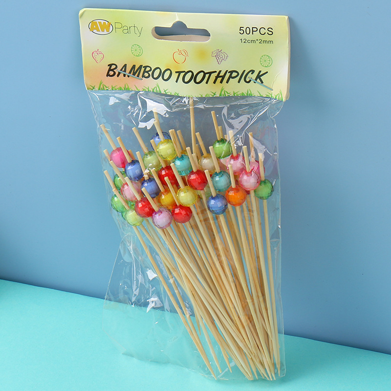 Cocktail Decorative Pick Disposable Fruit Toothpick Dessert Stick Colorful Bamboo Stick Creative Fruit Toothpick Bamboo Dessert Fork