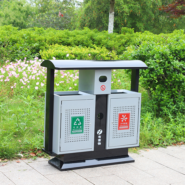 Outdoor Trash Bin Stainless Steel Leather Case Sorting Trash Bin Outdoor Peel Box Steel Wood Sanitation Dustbin Manufacturer