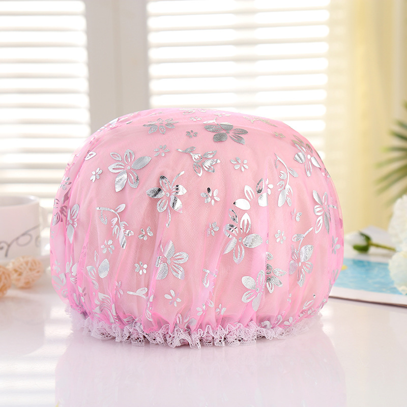 Sweet lace bath cap printing thickened waterproof and lampblack cap loose double gauze bath cap