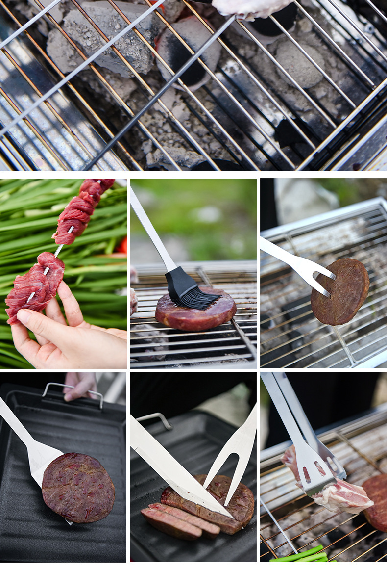 Amazon Outdoor BBQ Tool Set BBQ Tool Set Barbecue Fork Skewers Stainless Steel BBQ Utensils Fork Clip