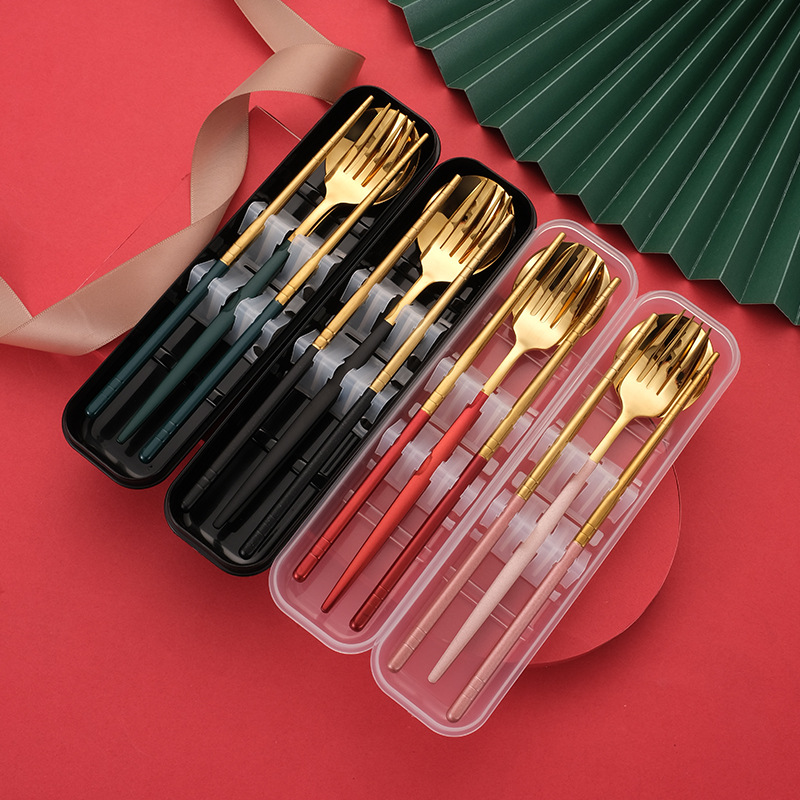 304 Stainless Steel Portable Tableware Portugal Spoon Fork Chopsticks Sets Outdoor Activity Gift Set Logo Customization