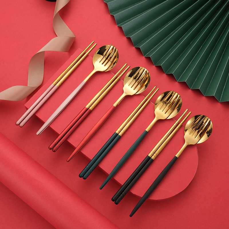 304 Stainless Steel Portable Tableware Portugal Spoon Fork Chopsticks Sets Outdoor Activity Gift Set Logo Customization