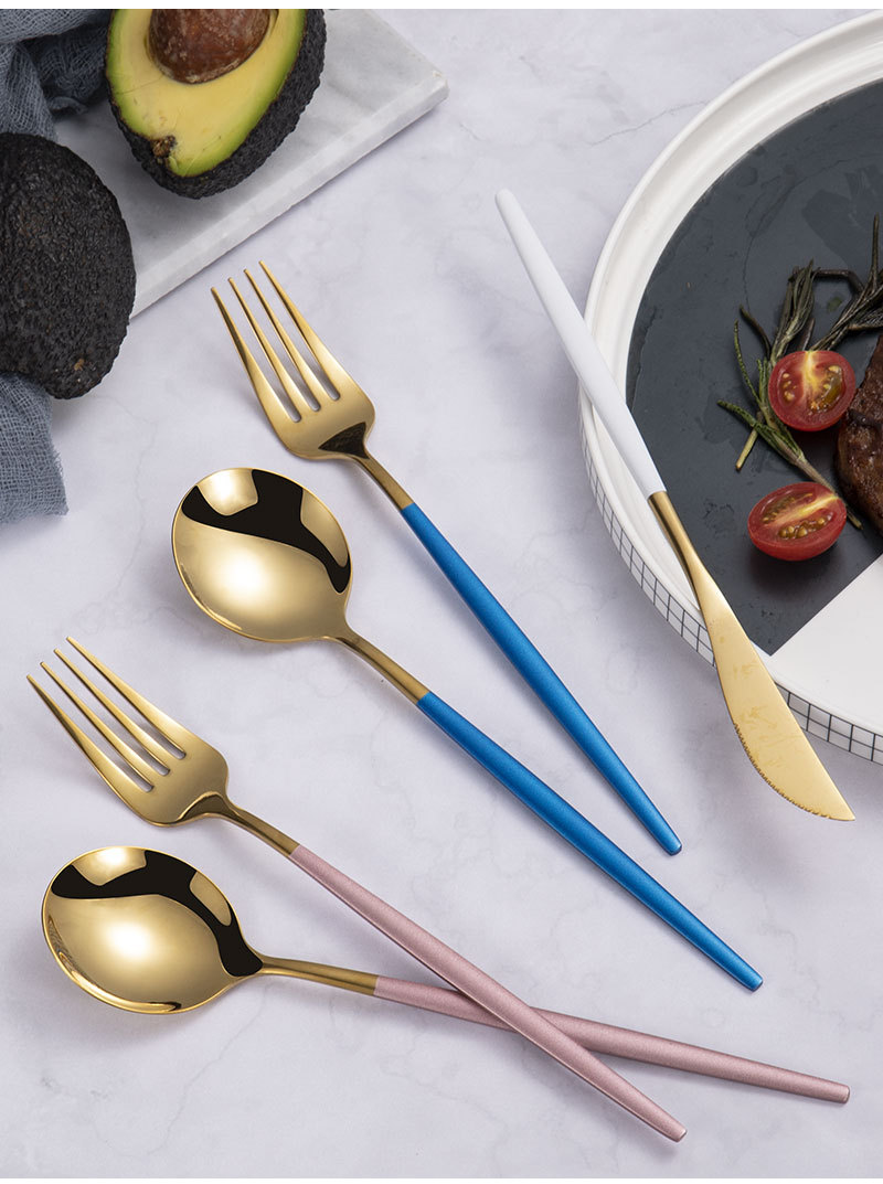 304 Stainless Steel Tableware Flat Portuguese Series Spoon Chopsticks Western Food Steak Knife and Fork Set Internet Celebrity Dessert Spoon 304 Stainless Steel Tableware Flat Portuguese Series Spoon Chopsticks Western Food Steak Knife and Fork Set Internet Celebrity Dessert Spoon