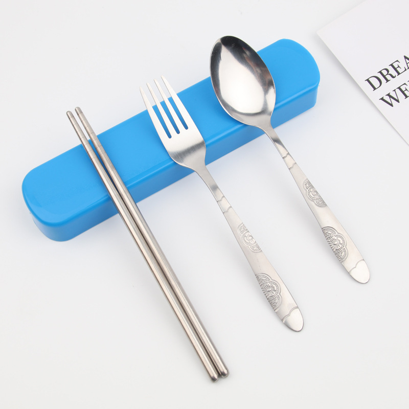 Stainless Steel Portable Tableware Set School Season Student Office Worker Travel Chopsticks Spoon Fork Tableware Set