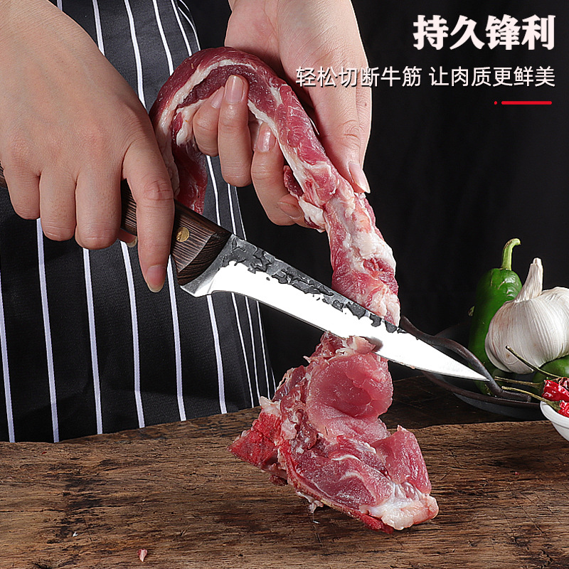 Knife Chicken Wings Wooden Handle Meat Cutting Kitchen Knife Chef Knife Stainless Steel Pig Sheep Meat Cutting Knife