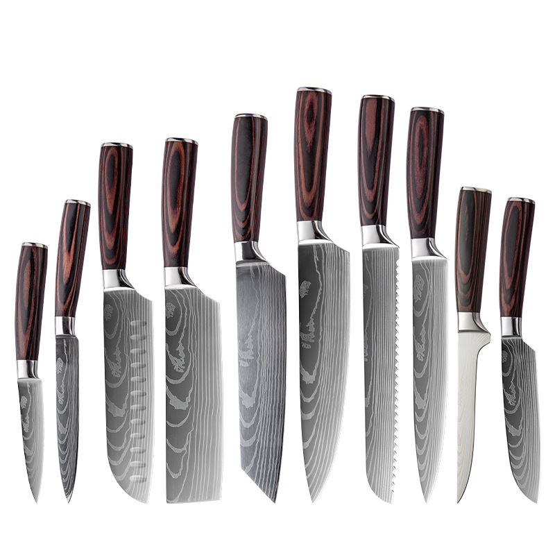 Pattern Chef Knife Laser Pattern Western Food Chef Knife Kitchen Knife Santoku Knife Universal Knife Combination Set