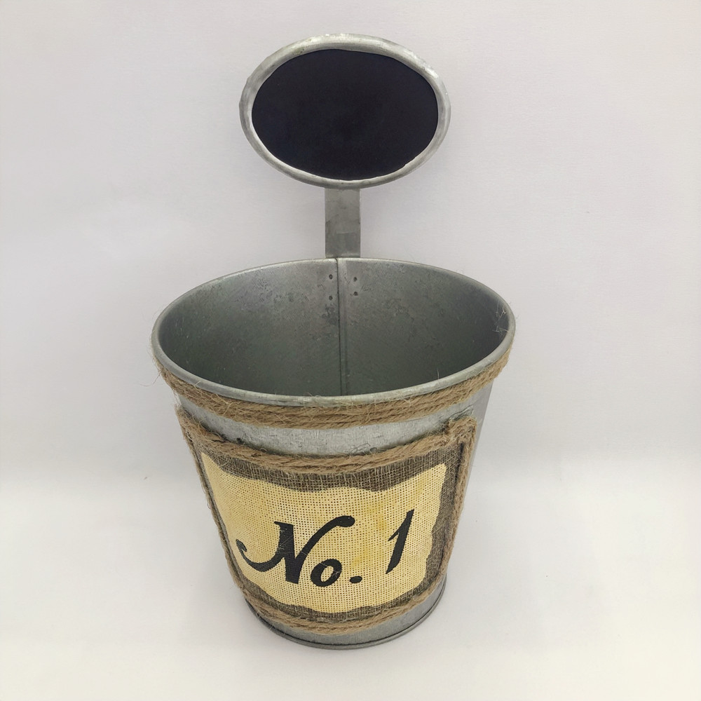 European Style Distressed Belt Small Blackboard Iron Bucket Paste Linen Font Flower Pot Table Decorative Ornaments Craft