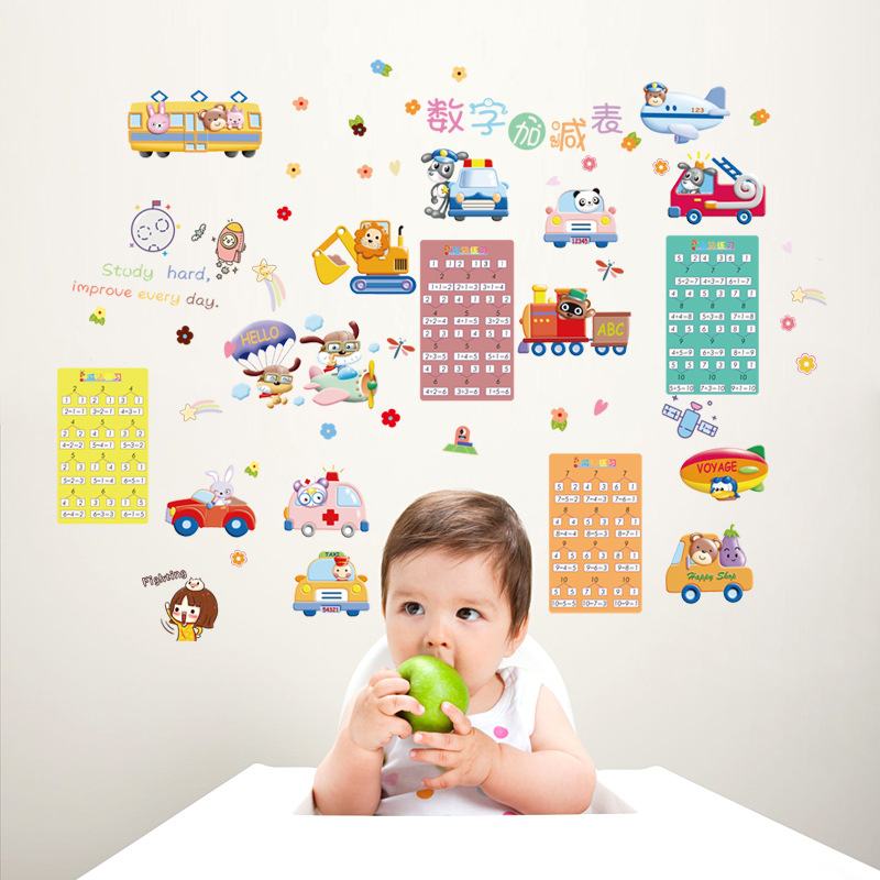 New Cartoon PVC Wall Stickers Digital Addition and Subtraction Table Children&#039;s Room Kindergarten Background Decorative Wall Sticker