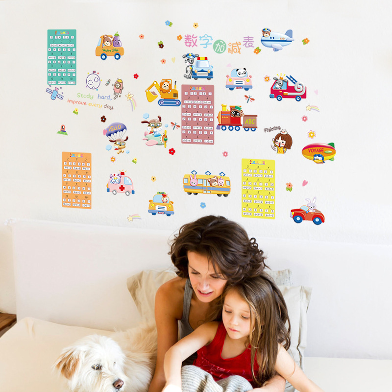 New Cartoon PVC Wall Stickers Digital Addition and Subtraction Table Children&#039;s Room Kindergarten Background Decorative Wall Sticker