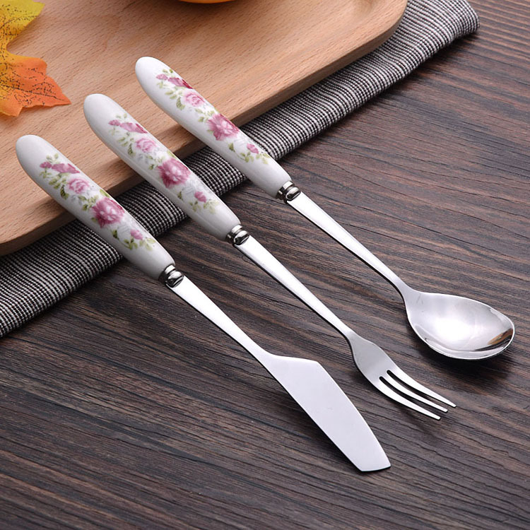 Korean ceramic handle thickened stainless steel rice spoon long handle spoon pointed spoon, soup spoon, household supermarket spoon, tableware