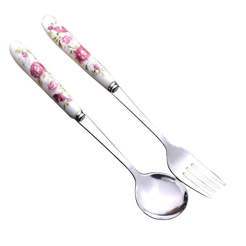 Korean ceramic handle thickened stainless steel rice spoon long handle spoon pointed spoon, soup spoon, household supermarket spoon, tableware