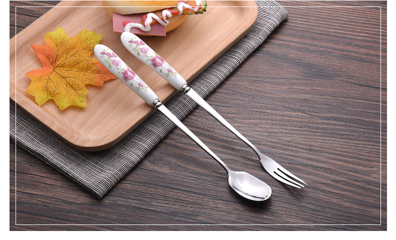 Korean ceramic handle thickened stainless steel rice spoon long handle spoon pointed spoon, soup spoon, household supermarket spoon, tableware
