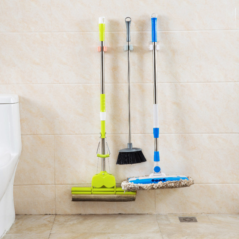 Seamless Mop Clip Hole-Free Broom Rack Hook Card Slot Strong Seamless Bathroom Wall Hanging Storage Rack T