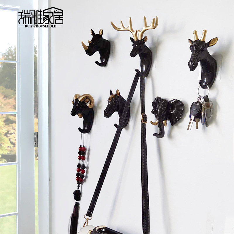 American strong nontrace hanging hook decorative hooks innovative animal head Wall hanging deer head hook new product