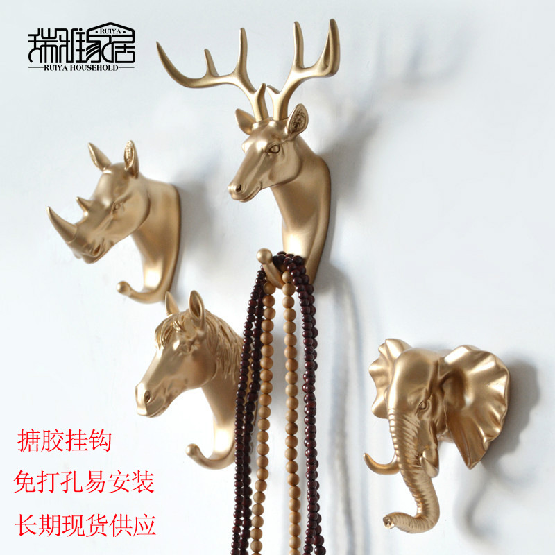 American strong nontrace hanging hook decorative hooks innovative animal head Wall hanging deer head hook new product