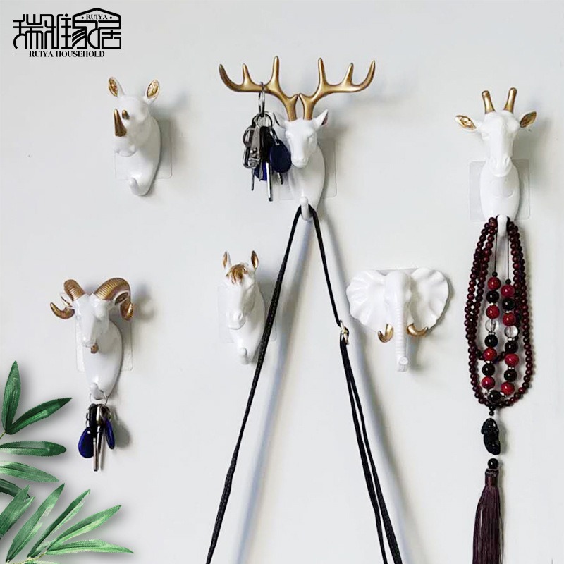 American strong nontrace hanging hook decorative hooks innovative animal head Wall hanging deer head hook new product