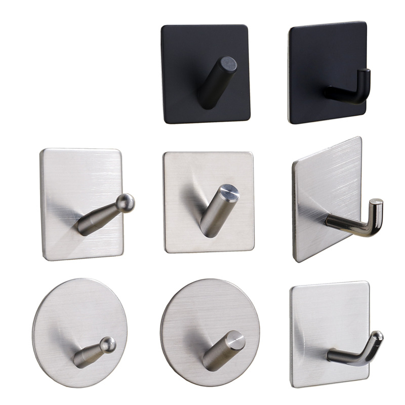 Kitchen and bathroom non staple metal coat and hat hook creative sticky hook stainless steel non punch hook single hook