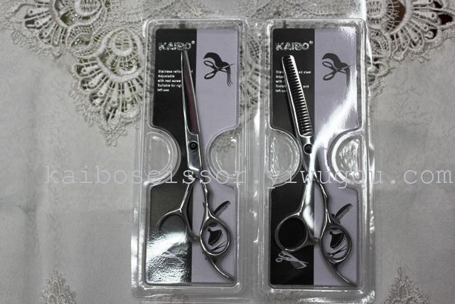 Kaibo factory all steel hair scissors, stainless steel scissors cutting scissors KB767 plastic suction gift box Kaibo factory all steel hair scissors, stainless steel scissors cutting scissors KB767 plastic suction gift box