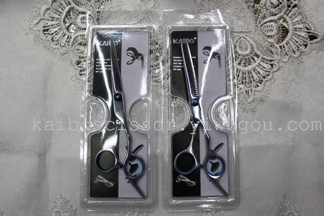 Kaibo factory all steel hair scissors, stainless steel scissors cutting scissors KB763 plastic suction gift box Kaibo factory all steel hair scissors, stainless steel scissors cutting scissors KB763 plastic suction gift box