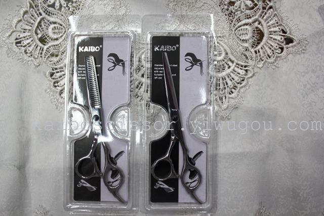 Kaibo factory all steel hair scissors, stainless steel scissors cutting scissors KB764 plastic suction gift box Kaibo factory all steel hair scissors, stainless steel scissors cutting scissors KB764 plastic suction gift box