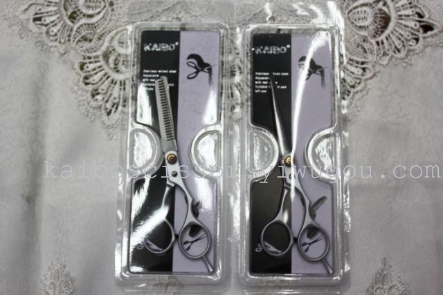 Kaibo factory all steel hair scissors, stainless steel scissors cutting scissors KB765 plastic suction gift box Kaibo factory all steel hair scissors, stainless steel scissors cutting scissors KB765 plastic suction gift box