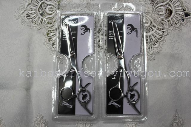 Kaibo factory all steel hair scissors, stainless steel scissors cutting scissors KB765 plastic suction gift box Kaibo factory all steel hair scissors, stainless steel scissors cutting scissors KB765 plastic suction gift box