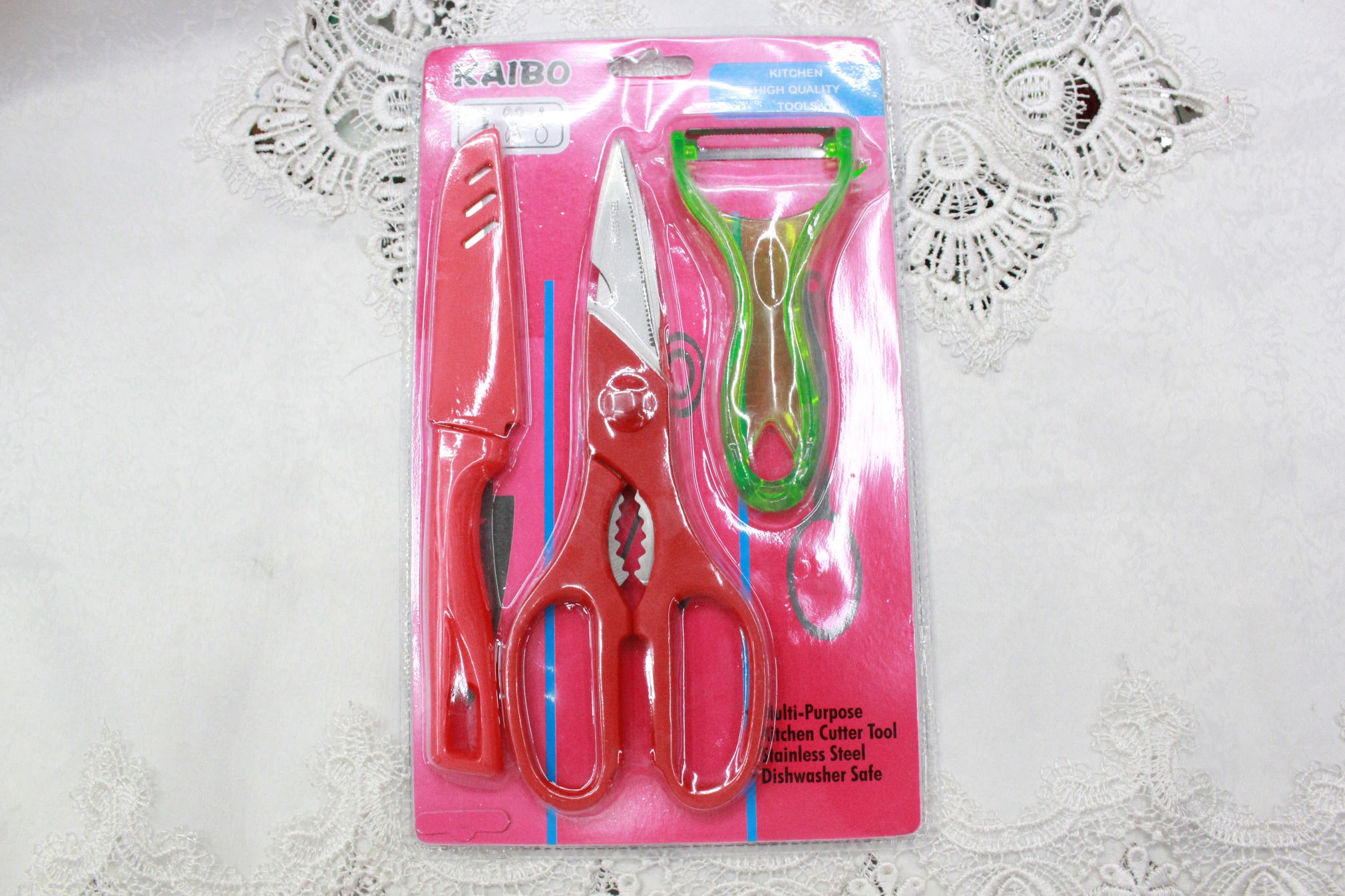 K-boom cutlery KB5686-1 color double bubble plastic tableware three sets of scissors knife set