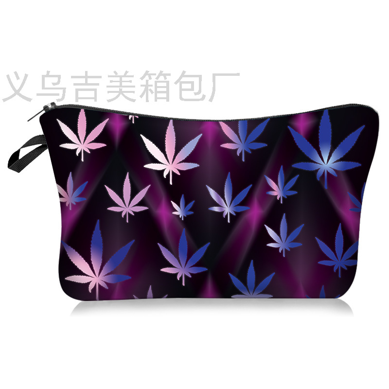 Women&#039;s Bag Digital Printing Hemp Leaf Hemp Fimble Leafs Series Cosmetic Bag Storage Bag Cross-Border Hot
