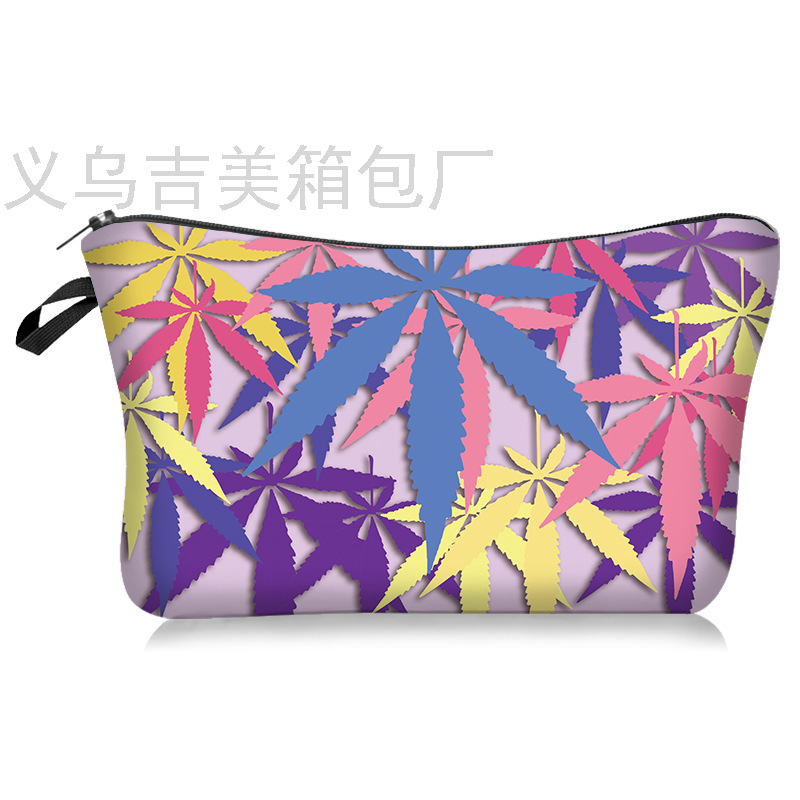 Women&#039;s Bag Digital Printing Hemp Leaf Hemp Fimble Leafs Series Cosmetic Bag Storage Bag Cross-Border Hot