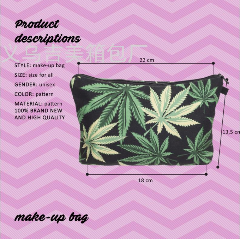 Women's Bag Digital Printing Hemp Leaf Hemp Fimble Leafs Series Cosmetic Bag Storage Bag Cross-Border Hot