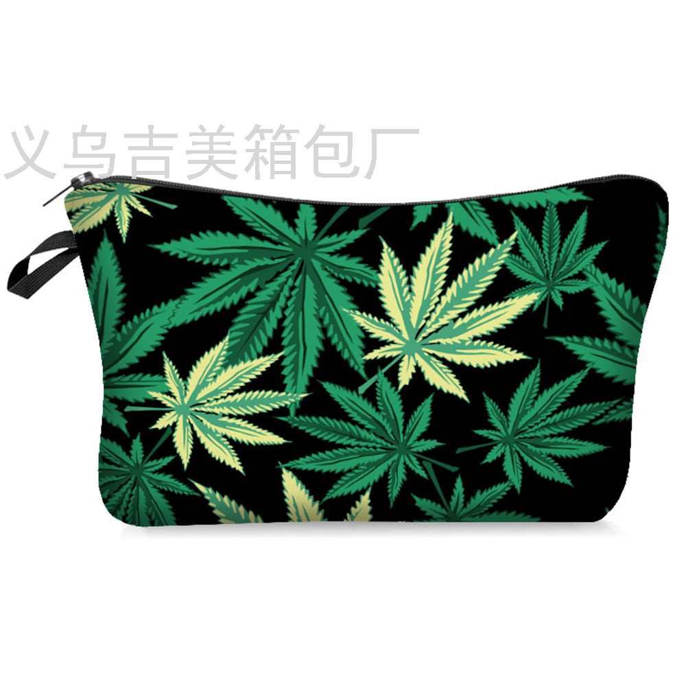 Women's Bag Digital Printing Hemp Leaf Hemp Fimble Leafs Series Cosmetic Bag Storage Bag Cross-Border Hot