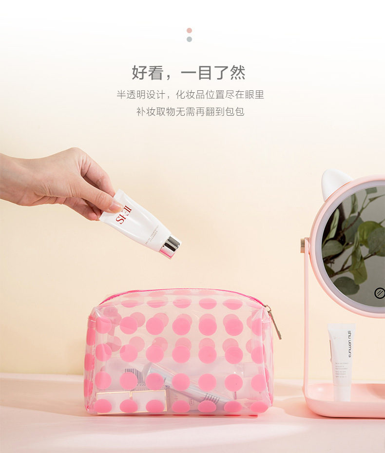 Transparent, simple, portable, PVC retro, pot-point makeup bag, wash gargle bag, large capacity, waterproof storage bag
