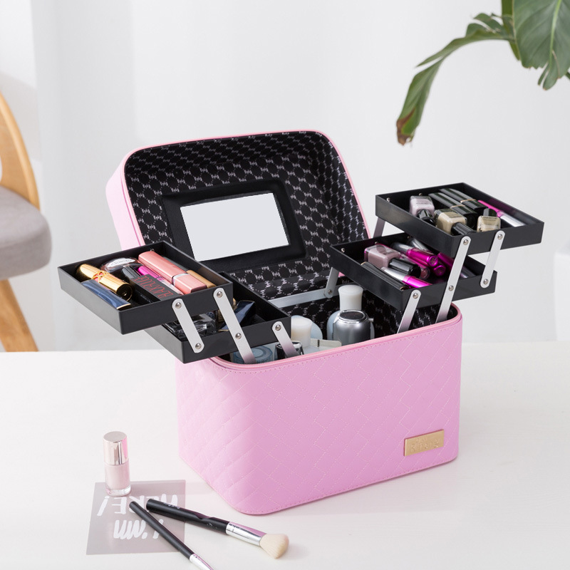 Korean-Style Multi-Layer Large Capacity Korean Cosmetic Bag Storage Box Jewelry Storage Box Portable Travel Storage Bag Cosmetic Case