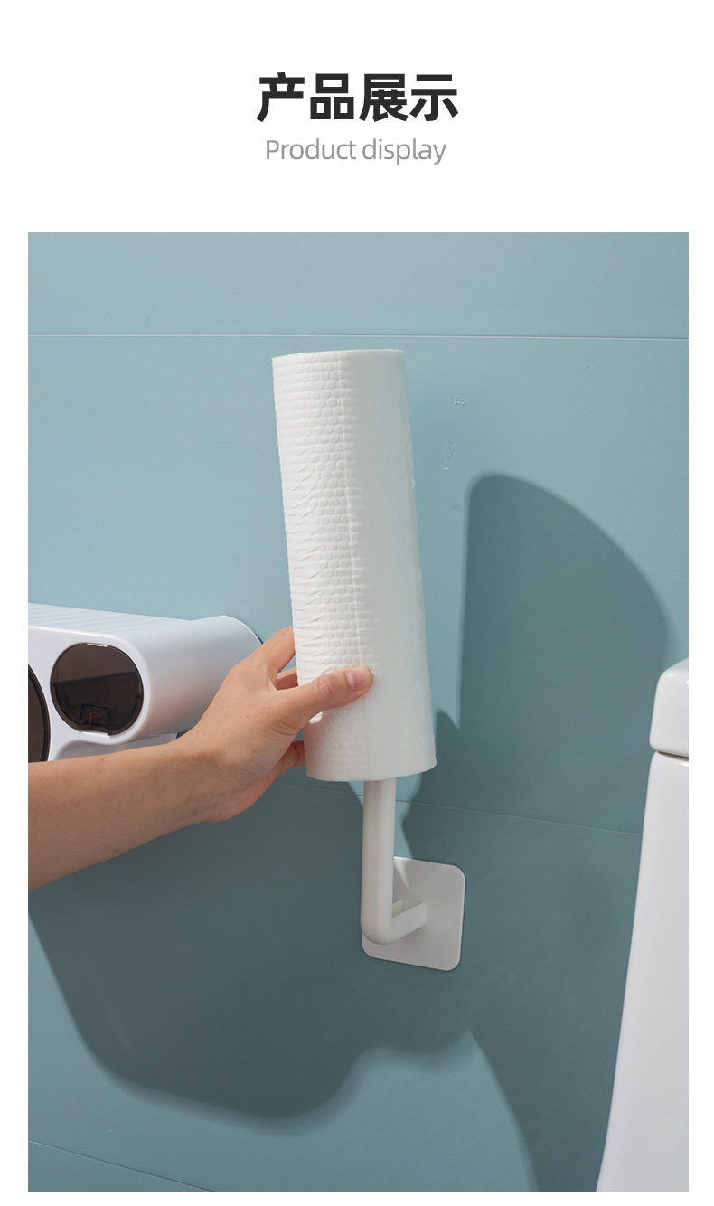 Kitchen paper towel plastic film hanging rack no hole wall hanging paper storage rack storage bag pot cover shelf whole Kitchen paper towel plastic film hanging rack no hole wall hanging paper storage rack storage bag pot cover shelf whole