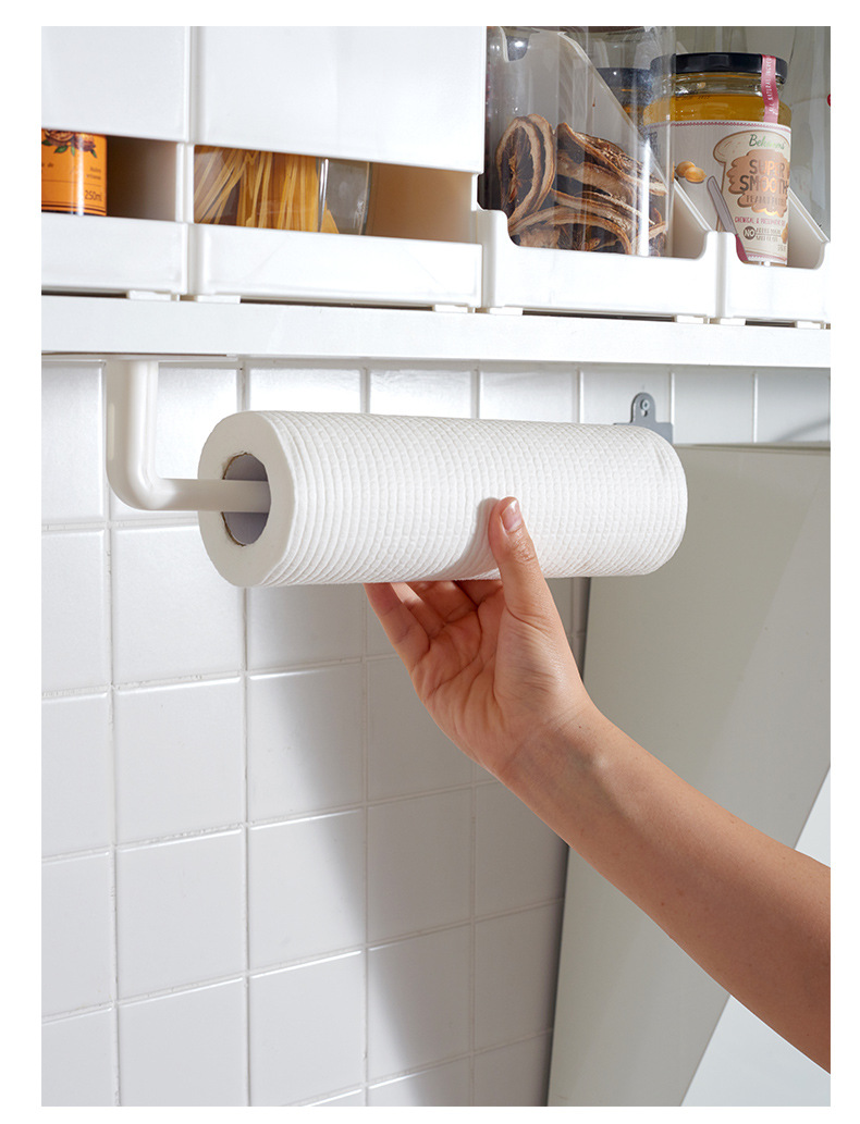 Kitchen paper towel plastic film hanging rack no hole wall hanging paper storage rack storage bag pot cover shelf whole Kitchen paper towel plastic film hanging rack no hole wall hanging paper storage rack storage bag pot cover shelf whole