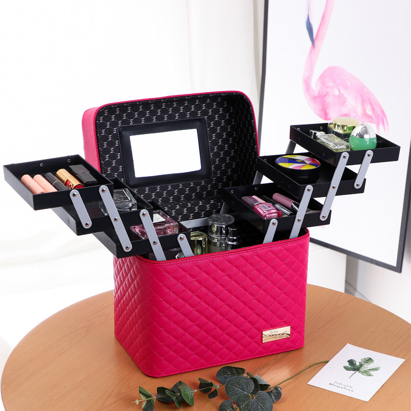 New Four-Open Cosmetic Case Portable Cosmetics Storage Bag Large Capacity Storage Box Small Bee Portable Cosmetic Case