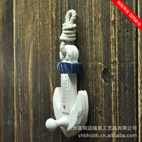 Mediterranean Solid Wood Hook Thermometer Household Pendant Ocean Wall Coat hook MA09019 Mediterranean Solid Wood Hook Thermometer Household Pendant Ocean Wall Coat hook MA09019
