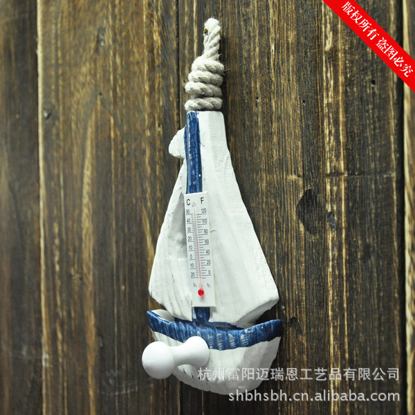 Mediterranean Solid Wood Hook Thermometer Household Pendant Ocean Wall Coat hook MA09019 Mediterranean Solid Wood Hook Thermometer Household Pendant Ocean Wall Coat hook MA09019