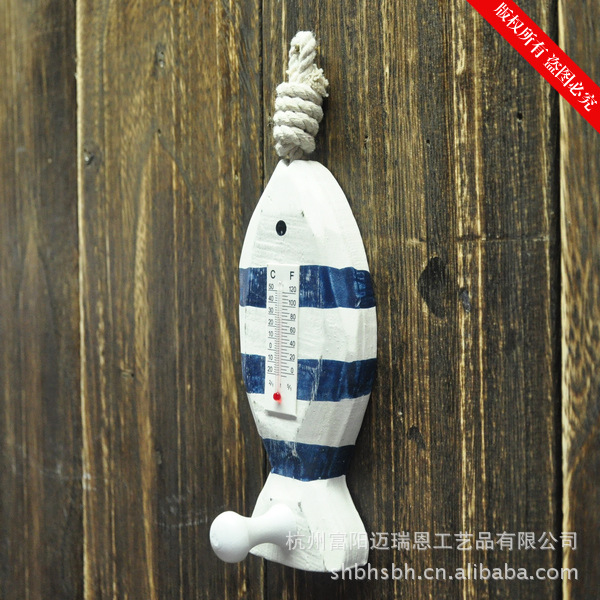 Mediterranean Solid Wood Hook Thermometer Household Pendant Ocean Wall Coat hook MA09019 Mediterranean Solid Wood Hook Thermometer Household Pendant Ocean Wall Coat hook MA09019