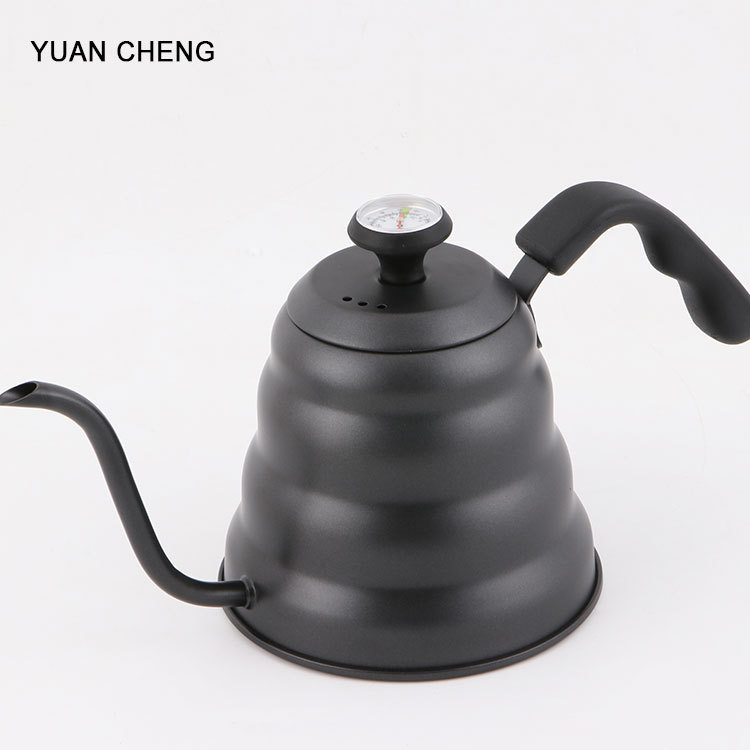Steel Thin Mouth Hand Coffee Pot Black with Thermometer Hourglass Filter JapaneseStyle Thin Mouth Thin Mouth Kettle