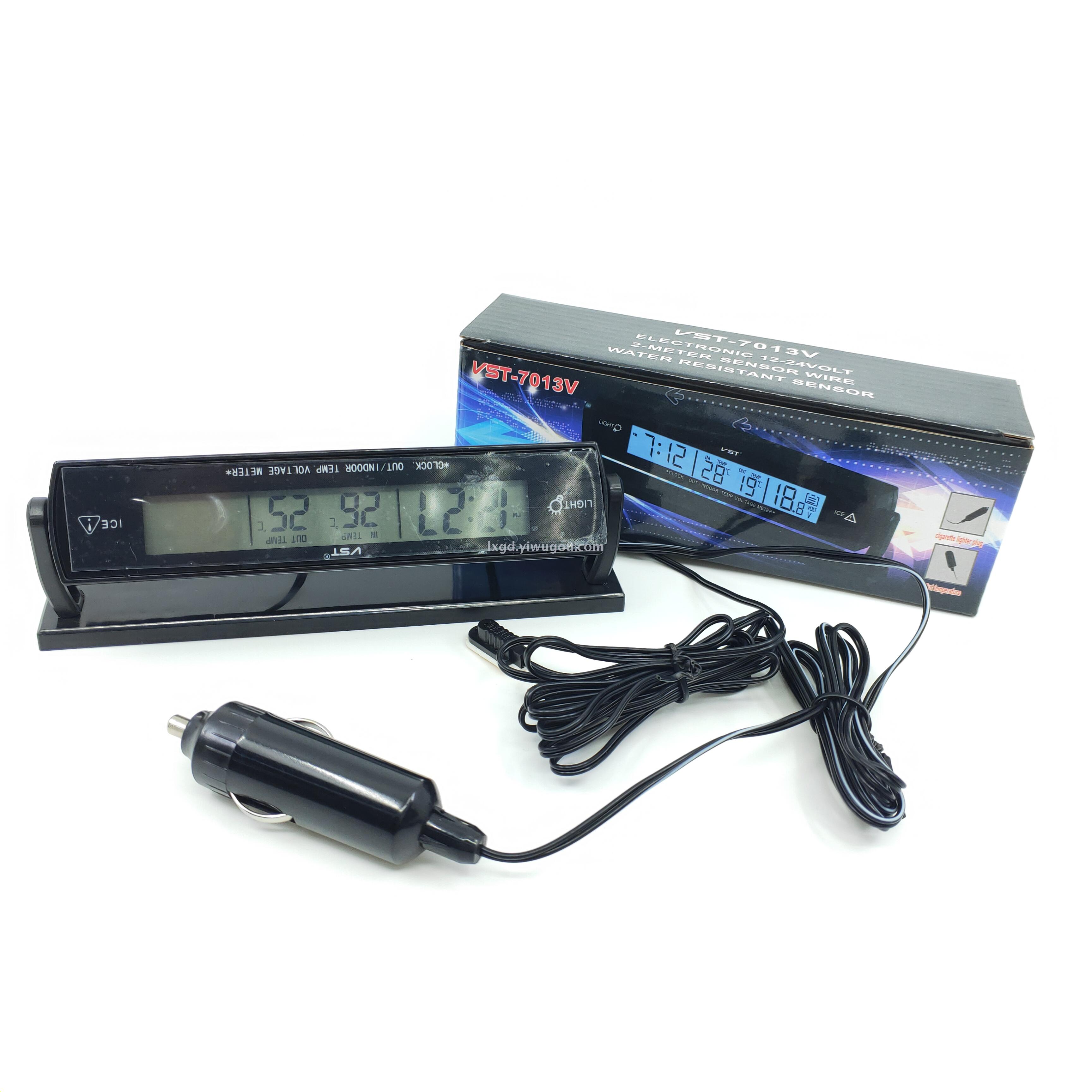 VST-7013V Multi-Function Car Electronic Clock Alarm Clock Voltmeter Indoor and Outdoor Thermometer Three-in-One