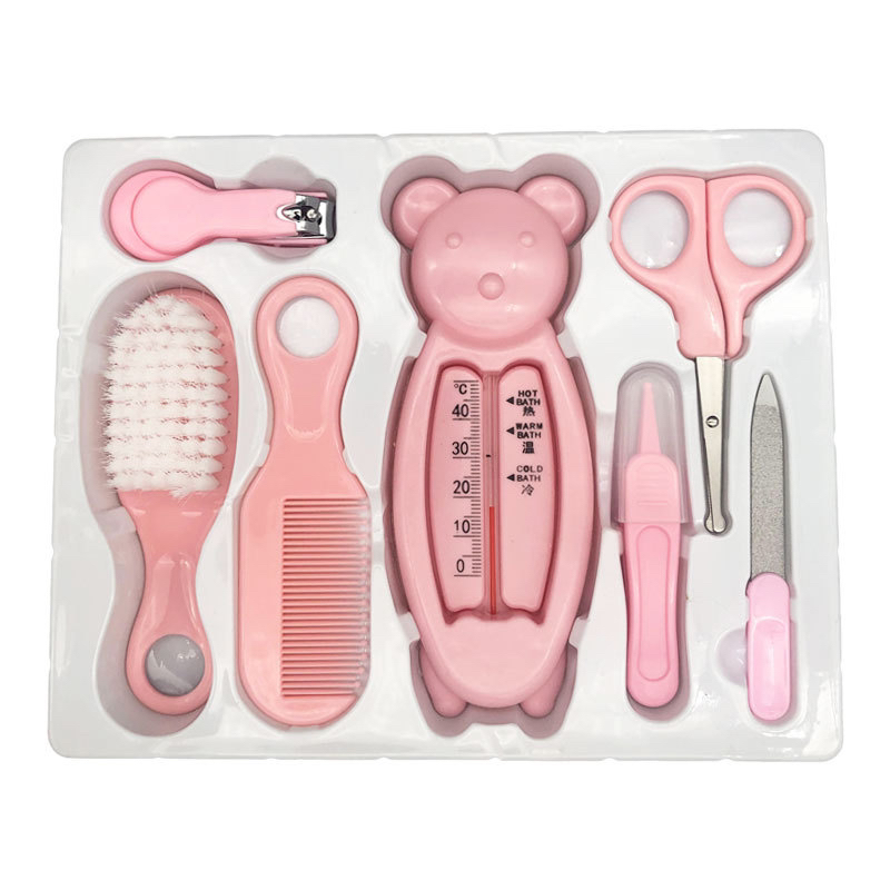English Packaging Baby Care 7-Piece Set Infant Water Thermometer Combination Set Baby Safety Nail Clippers Comb Brush