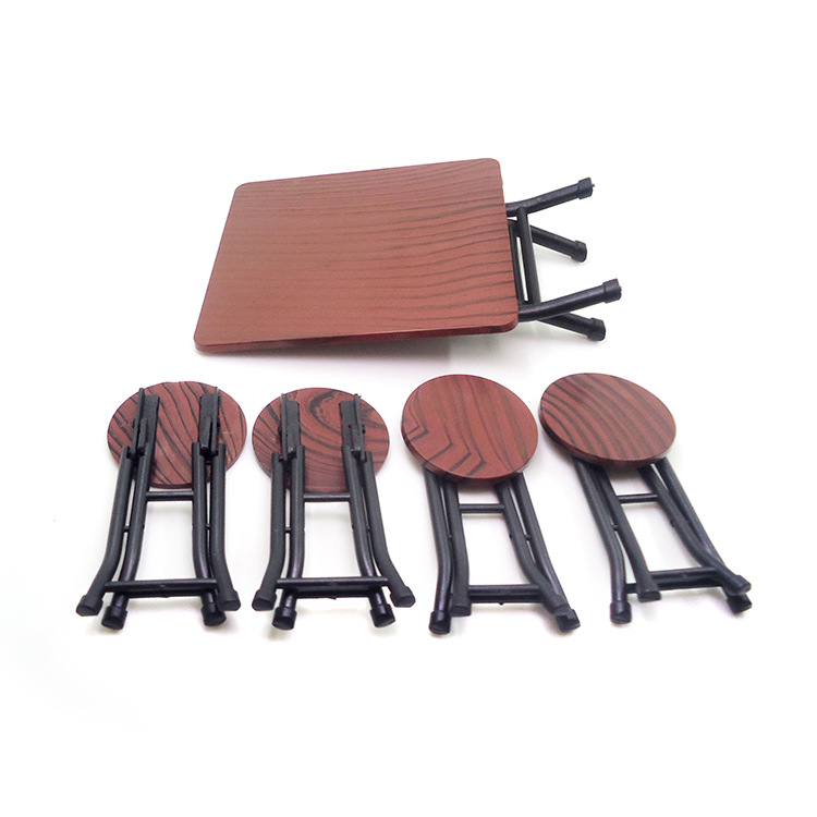 1:12 Dollhouse Accessories Dollhouse Mini Furniture Folding Table and Chair Set with 4 Stool Model