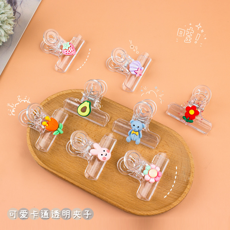 Cartoon Transparent Binder Clip Korean Ins Style Cartoon Decoration Long Tail Clip Desktop Photo plastic clip